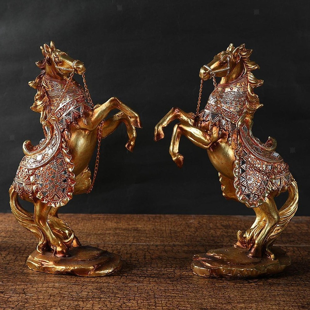 Gold Horse Statue Desktop Fengshui Ornament Handcrafted Decoration