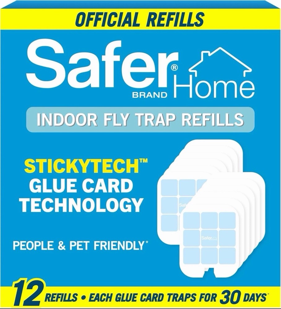Safer Home Indoor Fly Trap Refills 2 Pack 24 StickyTech Glue Cards Pet Safe