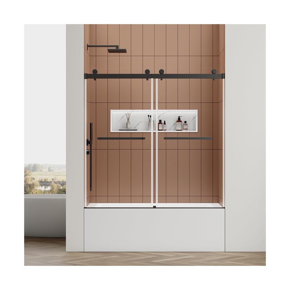 Frameless Sliding Bathtub Shower Door 56-60in W x 60in H Clear Glass-image