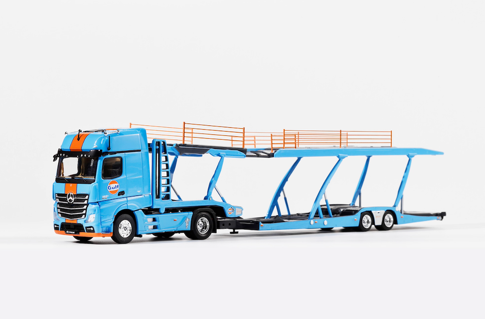 EY 1:64 Blue Gulf Actros Gigaspace 4x2 Trailer Truck Model Diecast Display Car