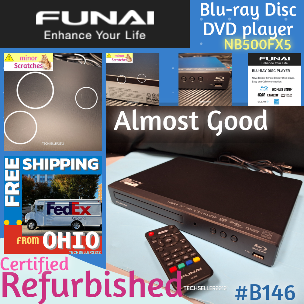 Funai Blu-ray Disc Player with USB Port ( NB500FX5 ) with Remote Controller