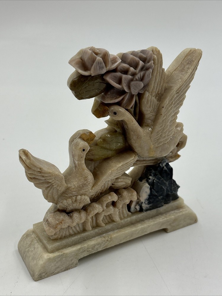 Chinese Multi Hardstone Duck Carving Sculpture