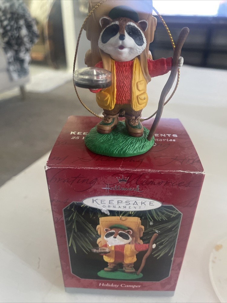Hallmark Keepsake 1998 Raccoon Hiker Backpack Ornament with Compass