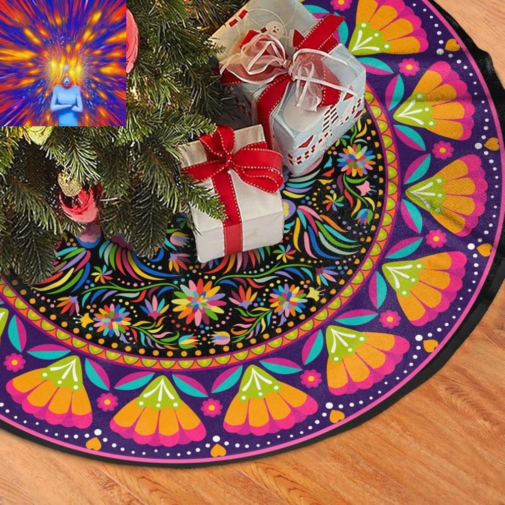 Mexican Colorful Christmas Tree Skirt Funny Tree Mat for Farmhouse Xmas Holiday
