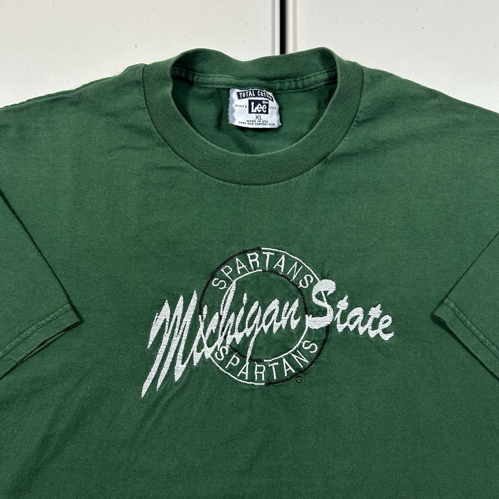 Vintage 90s Michigan State Spartans Shirt Size XL Made in USA Embroidered Green