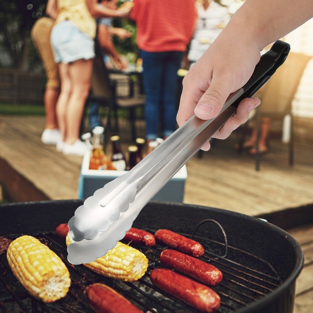 Stainless Steel Black Handle BBQ Grill Food Clip Anti-scald Barbecue Clamp CSY