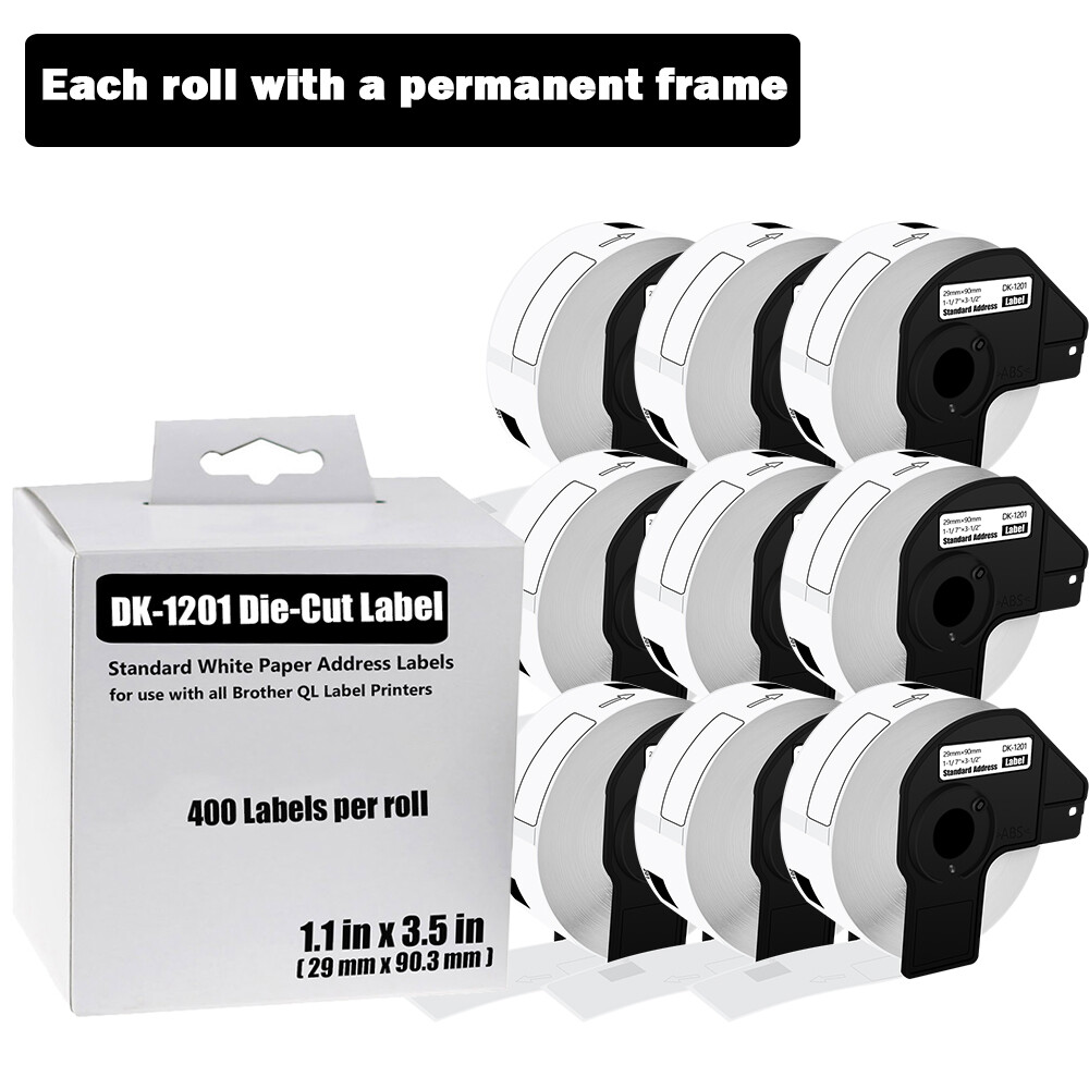29mm x 90mm 9-Roll Shipping Labels for Brother QL1100 DK-1201 1-1/7 x 3-1/2 Inch
