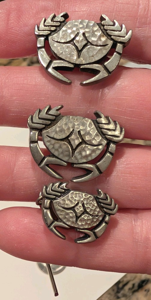 Swank Men's Nautical Cufflinks Tie Tack Set Crabs Silver Tone Metal Fishing