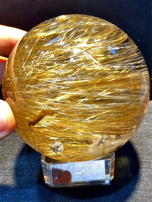 70mm Natural Rutile Quartz Sphere Copper Hair Crystal Ball Energy Reiki Healing