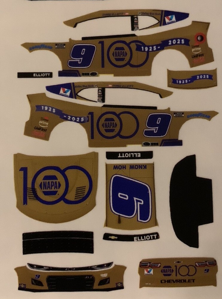 2025 Chase Elliott #9 NAPA 100 NASCAR 1/64 Scale Peel & Stick Decals