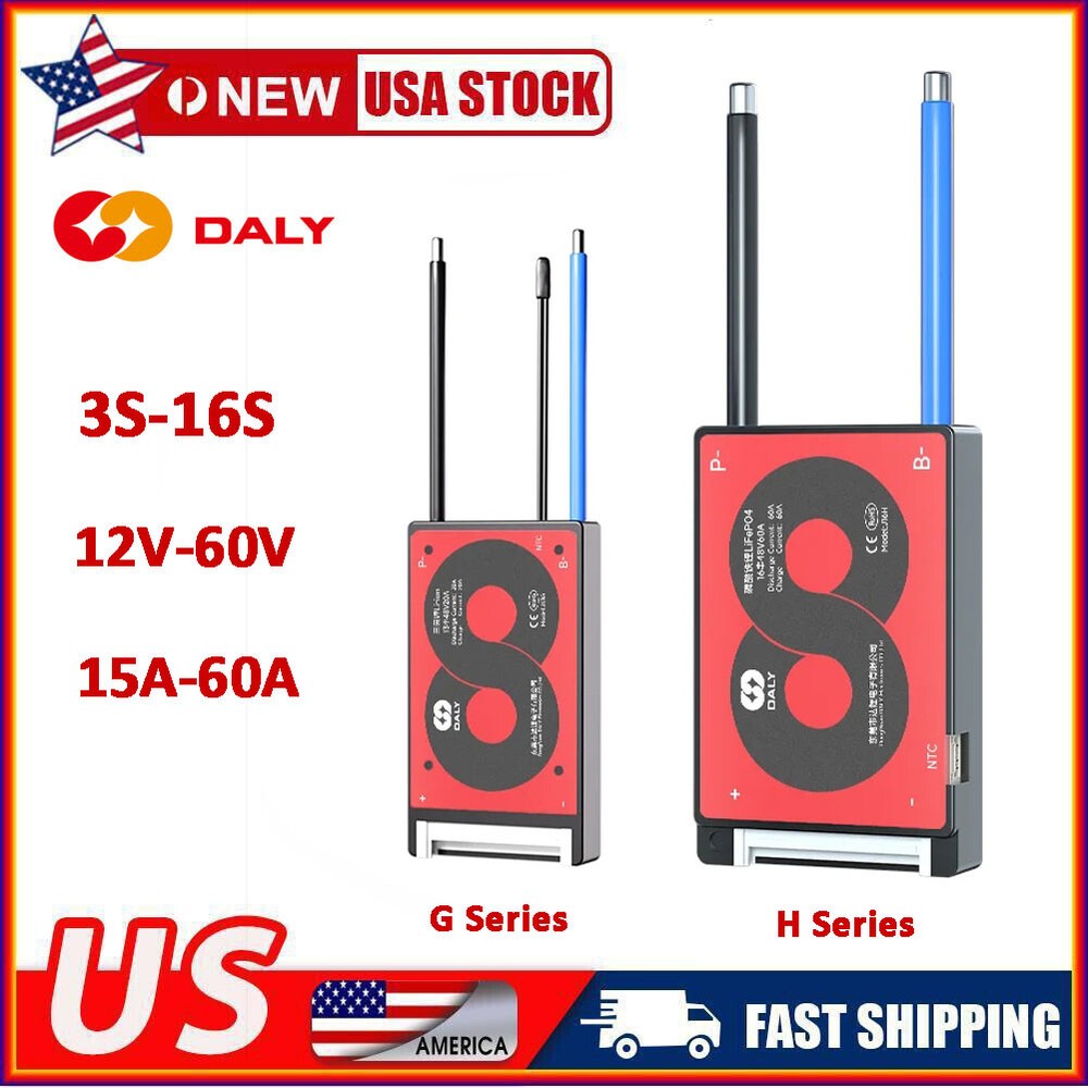 Daly BMS 3S-16S 12V-60V 15A-60A Li-ion LiFePo4 BMS Common Port w/Balance+NTC USA