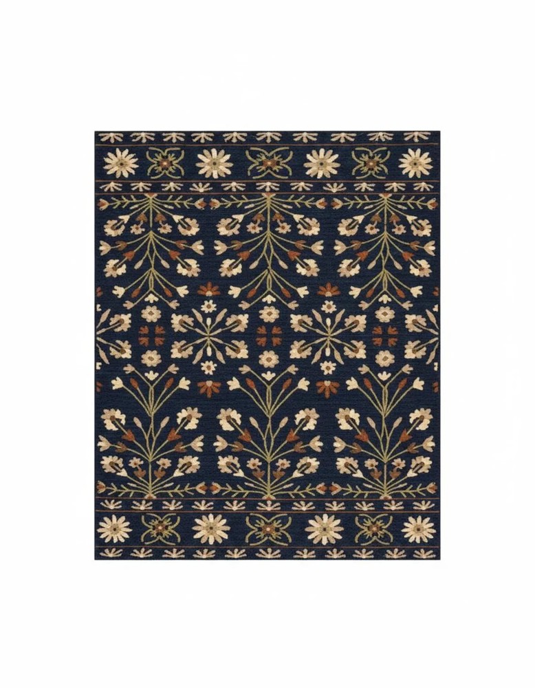 Vintage Floral Hand Tufted Rug, Black Beige Botanical Area Rug,