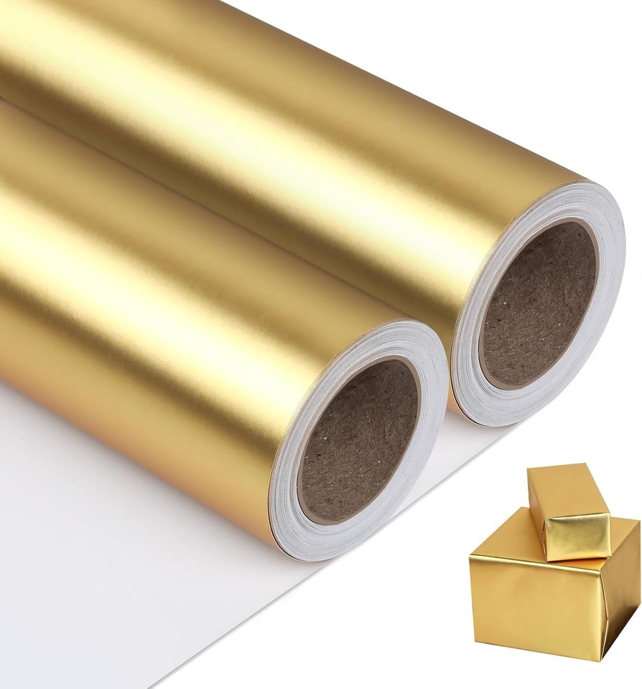 2 Rolls 17.5x32.8ft Matte Gold Wrapping Paper for Weddings Birthdays Gifts