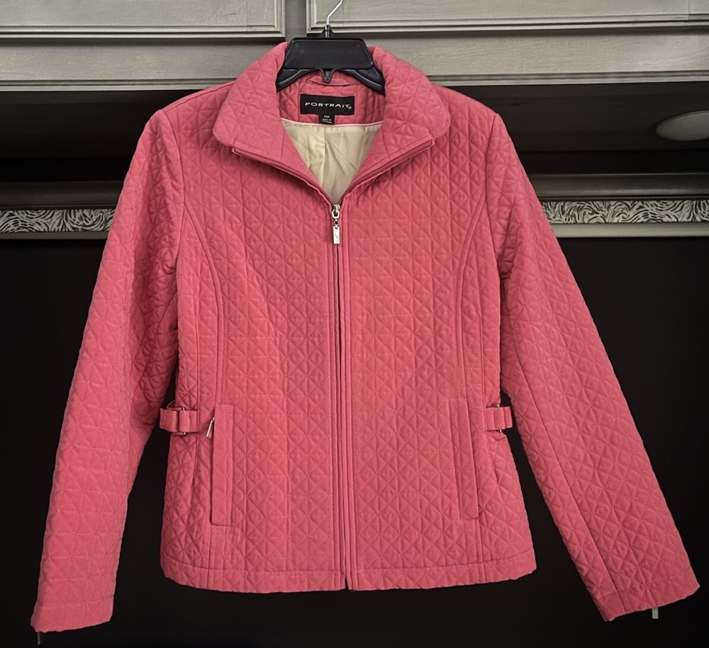 Portrait  Pink Quilted Zip Up Jacket Lined Pockets Size Petite Medium PM