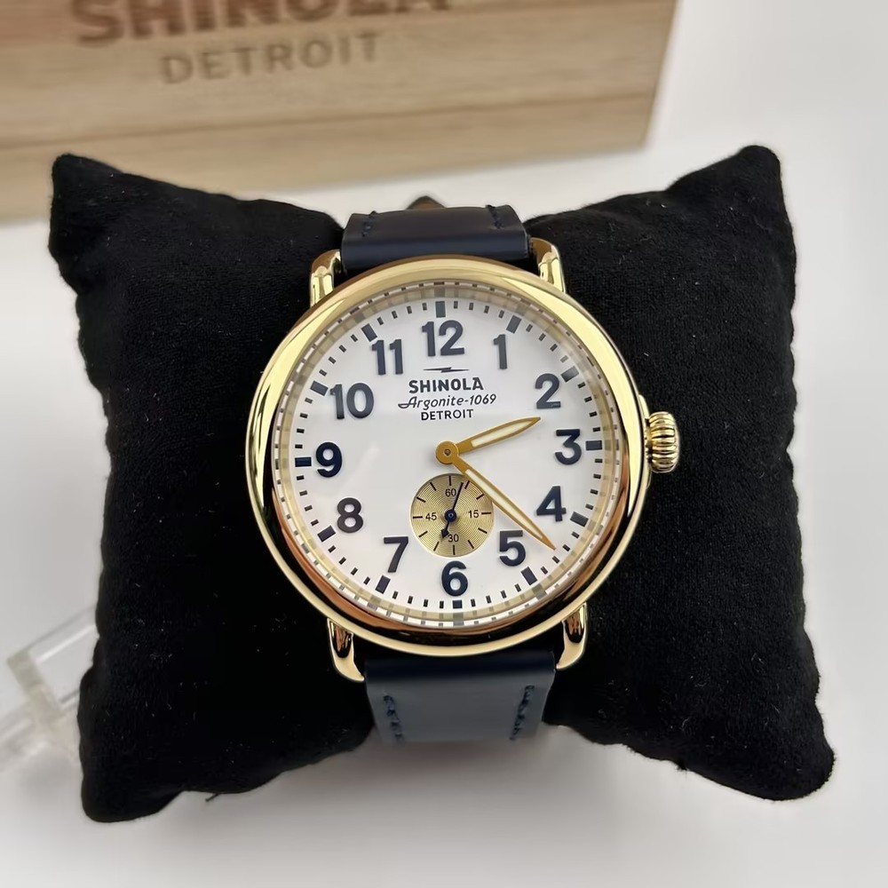 Shinola Runwell 41MM White Dial Leather Strap 1069 Men's Quartz Watch New/Box