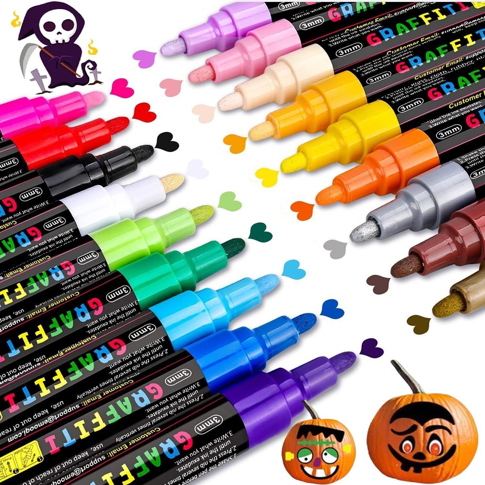 Emooqi 18 Colors Acrylic Paint Pens Set, Vibrant Markers for Rock Painting, C...
