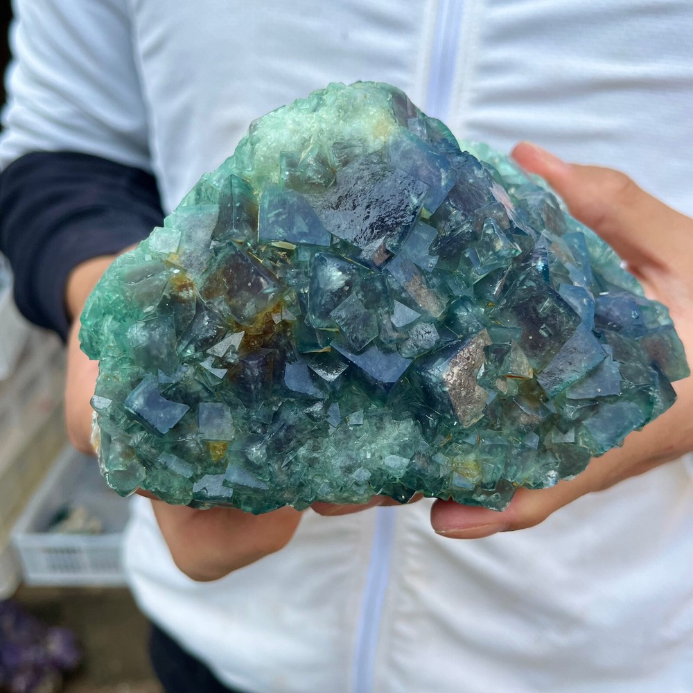 3.5LB NATURAL Green Cube FLUORITE Quartz Crystal Cluster Mineral Specimen