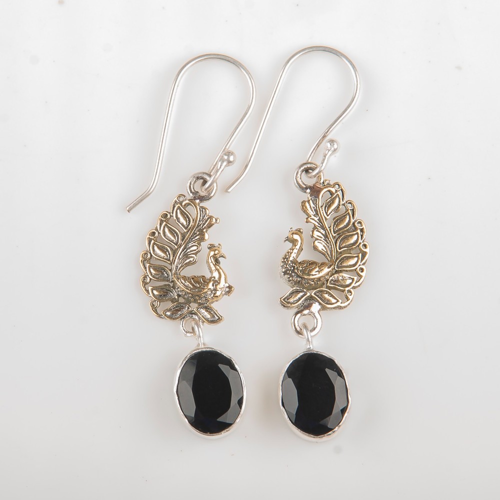 Natural Black Onyx Gemstone Drop/Dangle Earrings 925 Sterling Silver Jewelry
