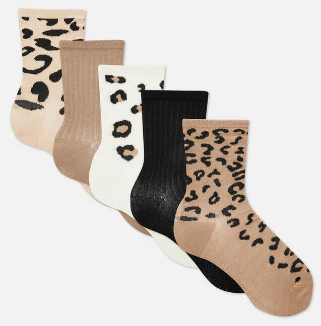 Leopard Crew Socks 5 Pack Womens