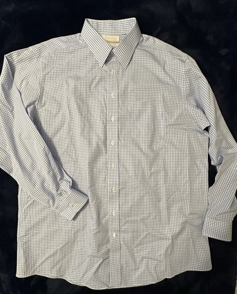 Gold Label Roundtree Yorke Dress Shirt 18 36/37 Big & Tall Blue Check Cotton