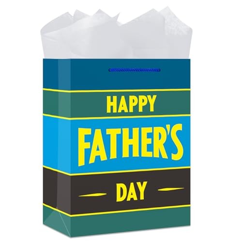 13 Inch Fathers Day Gift Bag with Tissue Paper for Dad