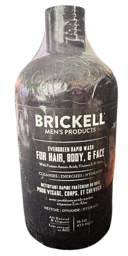 BRICKELL Men’s Products Evergreen Rapid Wash for Hair Body and Face 16 oz Sealed