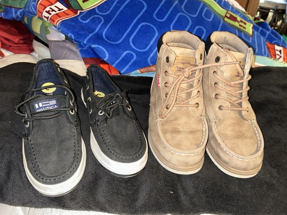 2 Pairs Of Shoes Boys Size 3 Levi Boots And Nautica Shoes