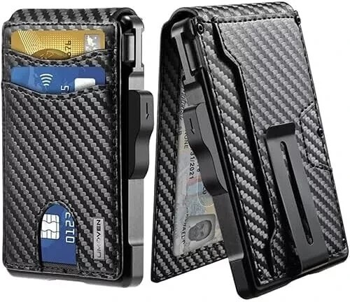 Men's RFID Blocking Slim Bifold Wallet with Pop-Up Card Holder & Money Clip