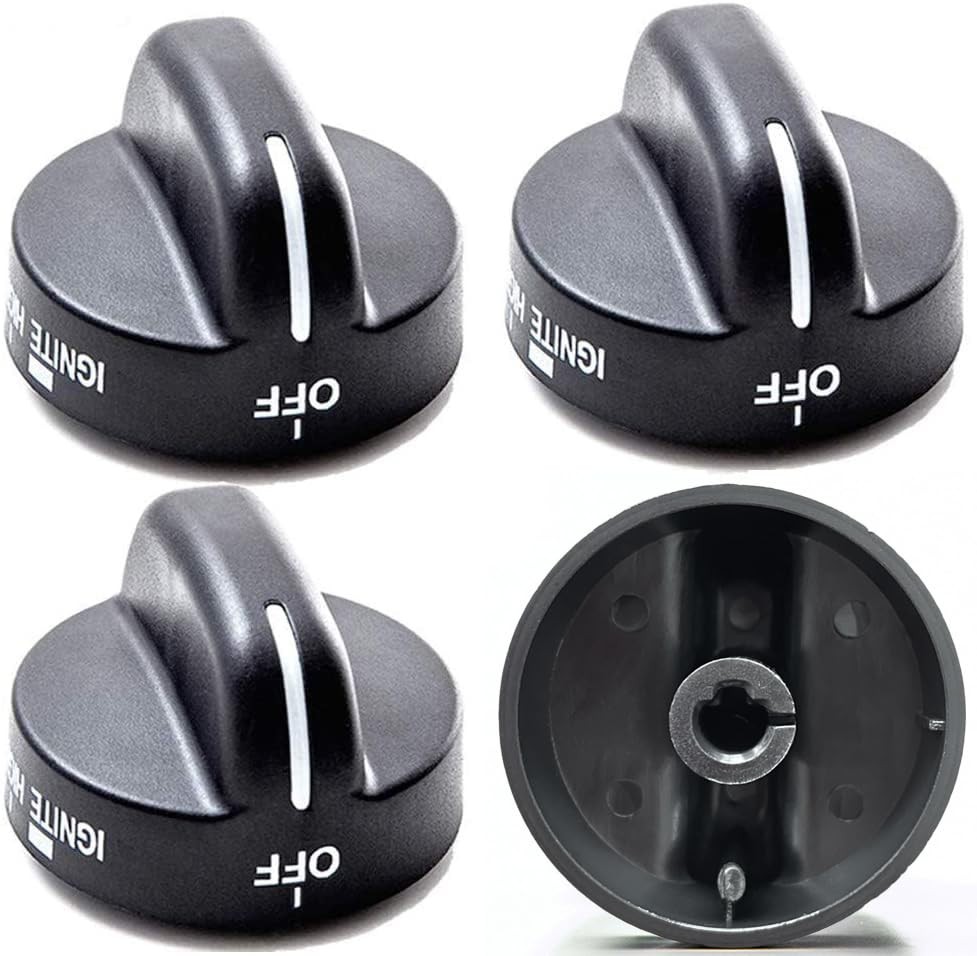 (4 Pack) Black Range Burner Knob Replacement 8273103 Compatible with Sear Stoves