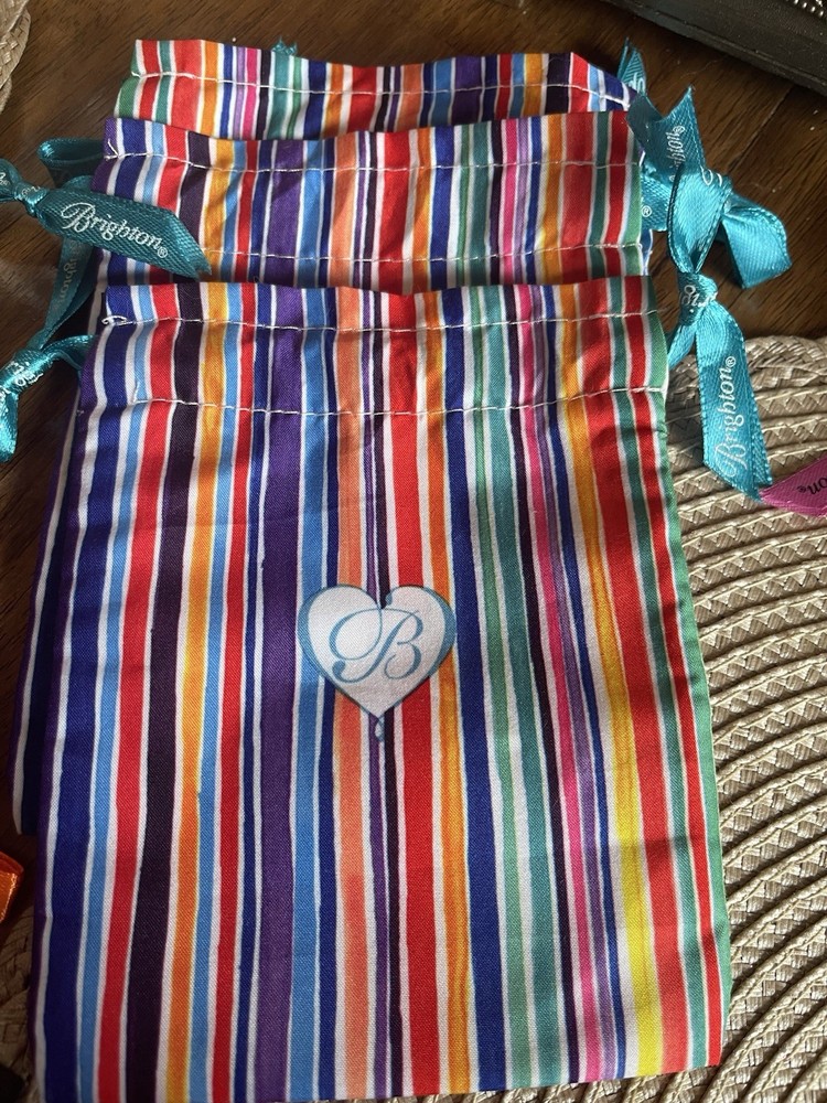 Brighton cloth jewelry pouches rainbow striped drawstring travel gift bags 4x6