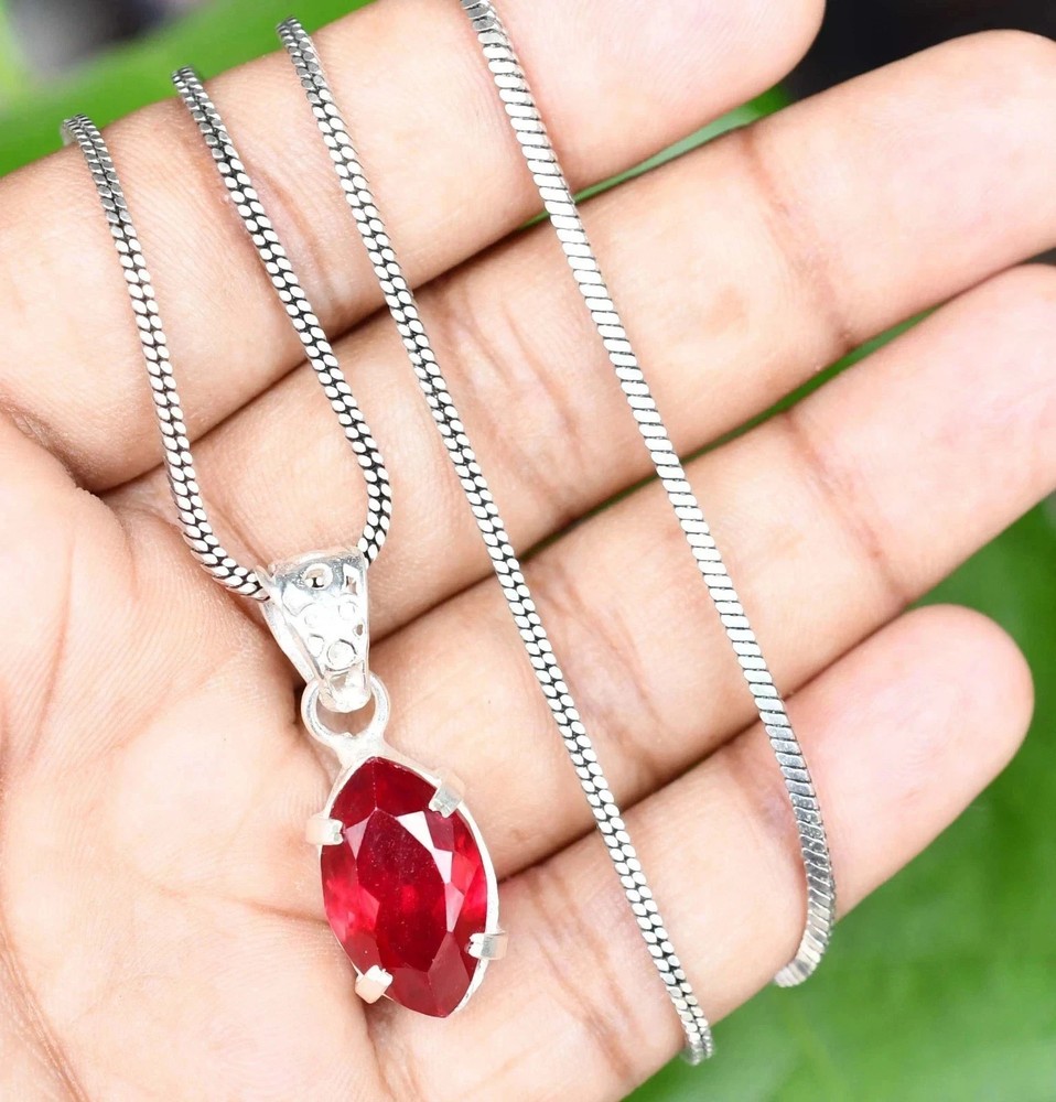 Natural Certified 25.20Ct Red Ruby Gemstone Pendant In Solid 925 Sterling Silver