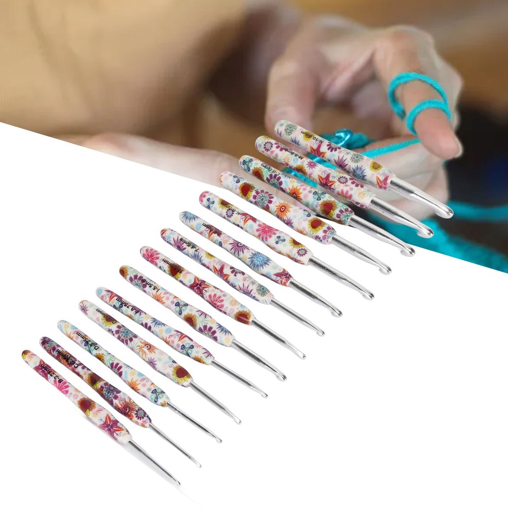 14-Piece Ergonomic Crochet Hook Set with Sunflower Handles for Arthritis Relief