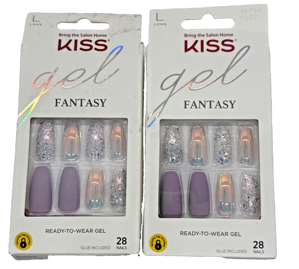 2パック キス ジェル ファンタジー レディ トゥ ウェア ジェル 28 ネイル スカルプト ネイル パープル グリッター
