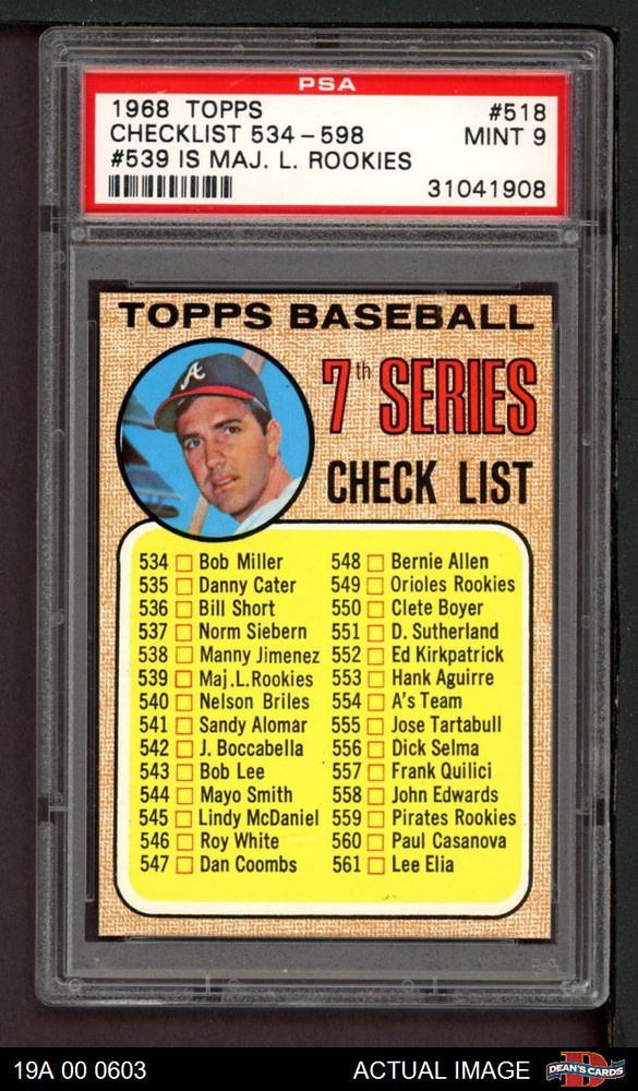 1968 Topps #518 Clete Boyer Checklist 7 MAJ Braves VARIATION PSA 9 - MINT
