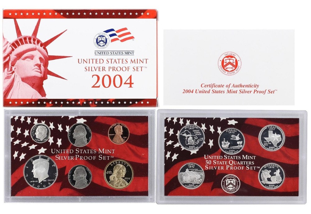 2004 United States Mint Silver Proof Set - 10 Coins- COA & OGP 90% Silver