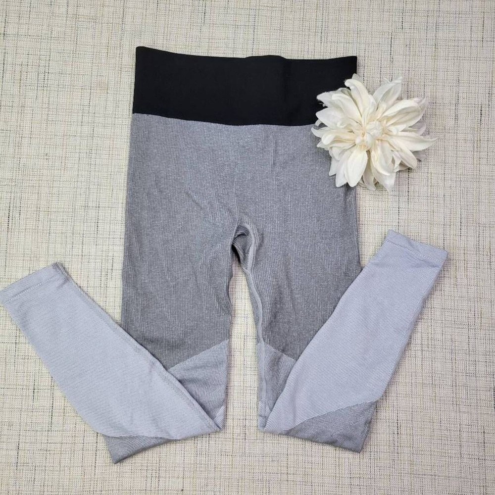 Aerie Womens Chill Play Move Colorblock Pull-On Leggings Gray Black Size S