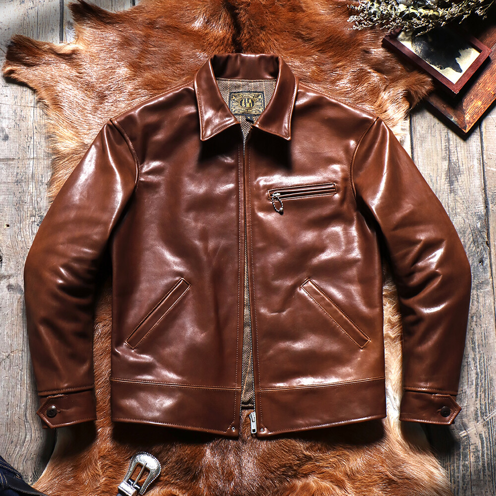 Vintage Full Grain Batik Horsehide Leather Biker Jacket 19x30-image