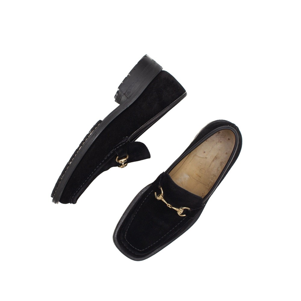 Vintage Gucci Tom Ford Black Suede Horsebit Loafers Lug Sole EU 41.5 US 8.5 D