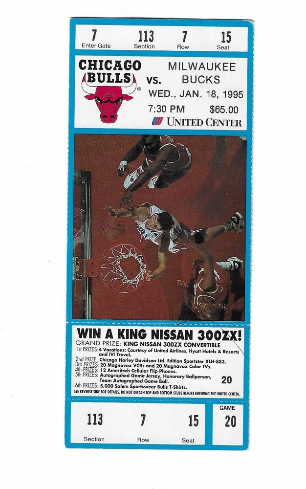 Chicago Bulls vs Milwaukee Bucks Unused Basketball Ticket From January 18, 1995
