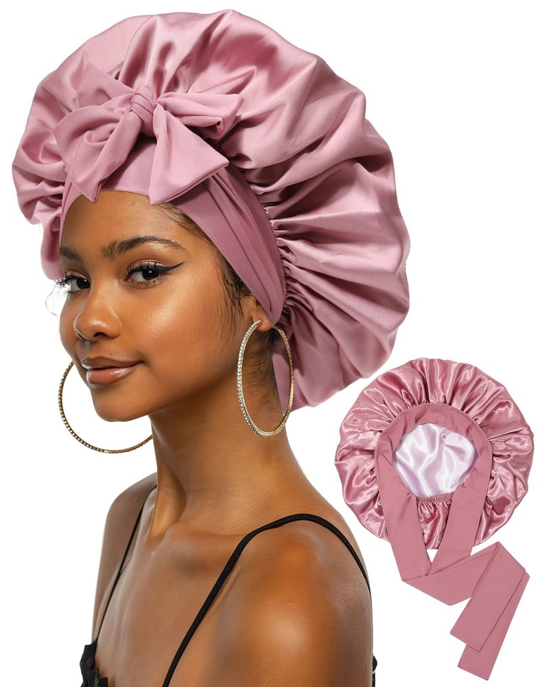 Extra Large Satin Bonnet for Sleeping Jumbo Silk Bonnet Double Layer Hair Bon...