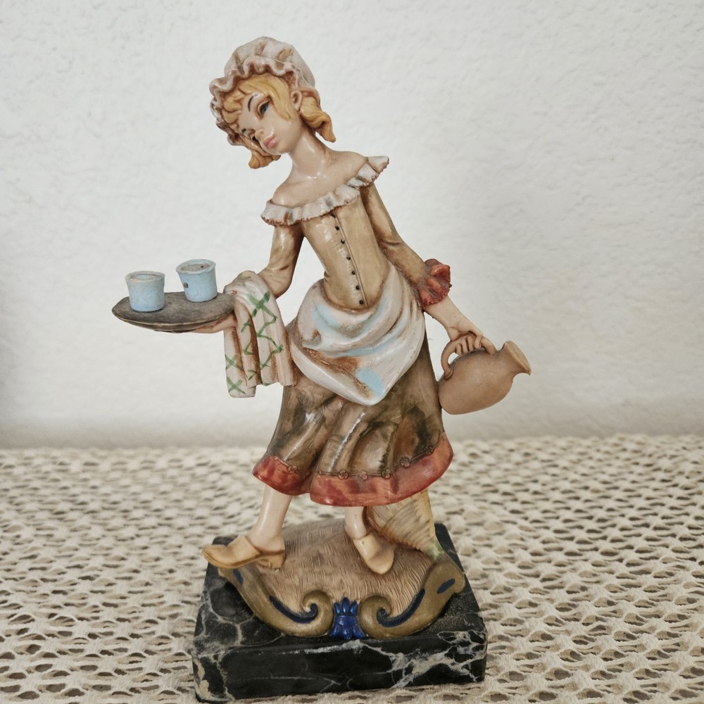 Simonelli Depose Italy Figurine 728 Serving Girl on Carrara Marble Base