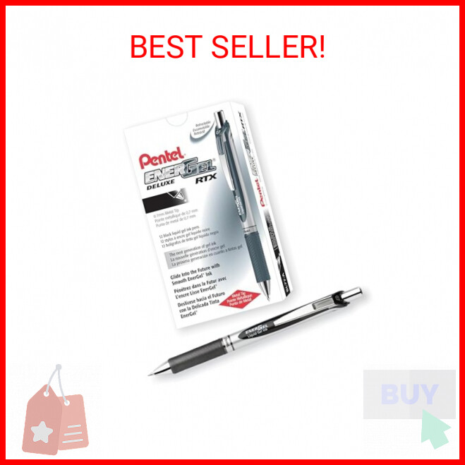 Pentel® EnerGel™ Retractable Liquid Gel Pens, Medium Point, 0.7 mm, Silver Barre