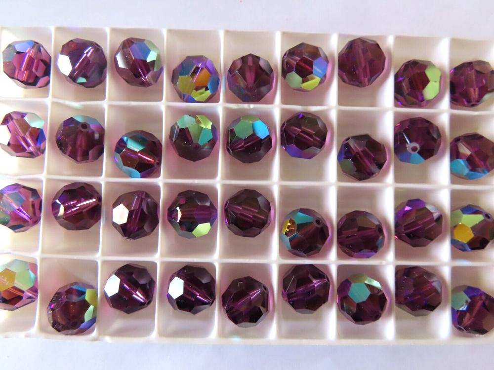 24 Swarovski 12mm round faceted Amethyst AB crystal beads #5000