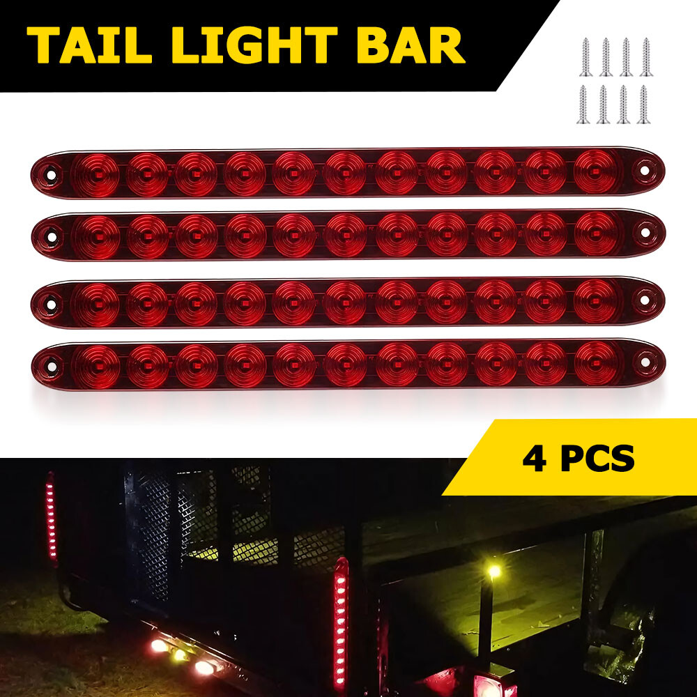 15-Inch 4PC 11-LED Red Sealed Trailer RV Truck Brake Turn Light Bar
