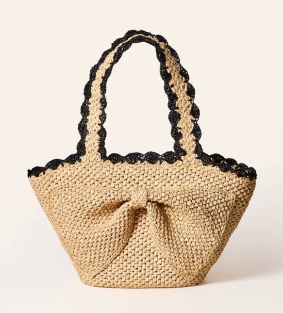 Kate spade X Target Raffia Black Bow Tote Bag Natural Beach Bag Woven Purse NWT