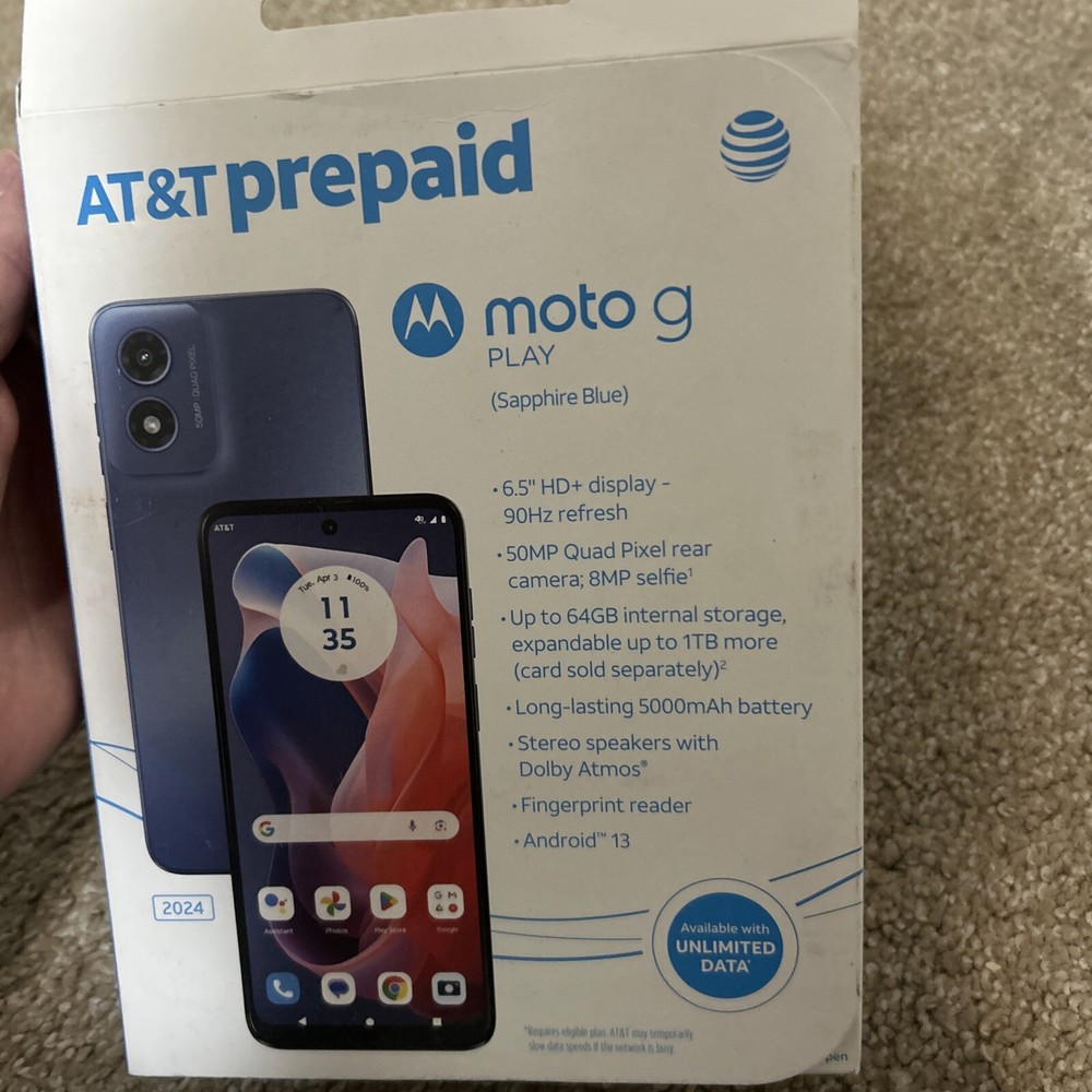 Motorola Moto G Play Blue At&t Prepaid Smartphone 64GB -Damaged
