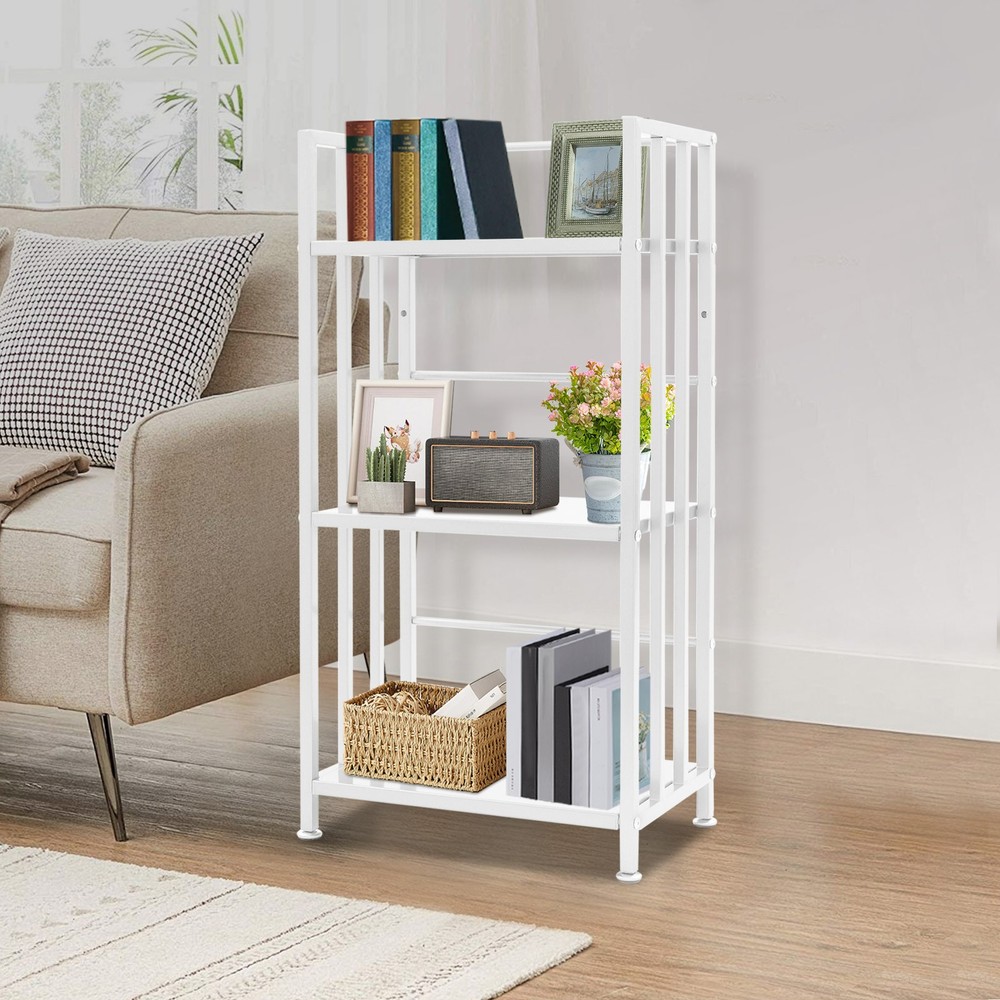 3-Tier Open Shelf Bookcase, White Iron Display Rack for Home Organization