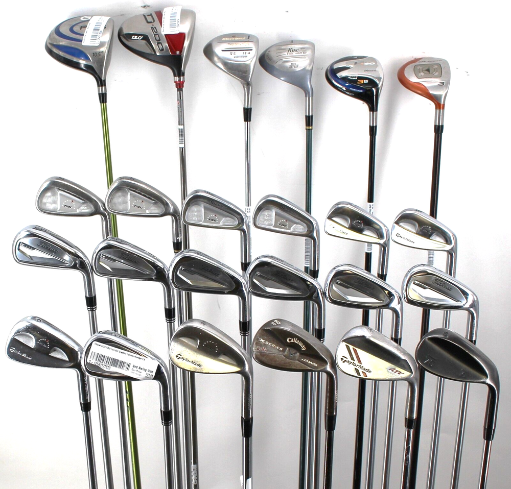 Lot of 24 Golf Clubs — Assorted Brands, Lengths, Lofts, and Flexes, Right-Handed