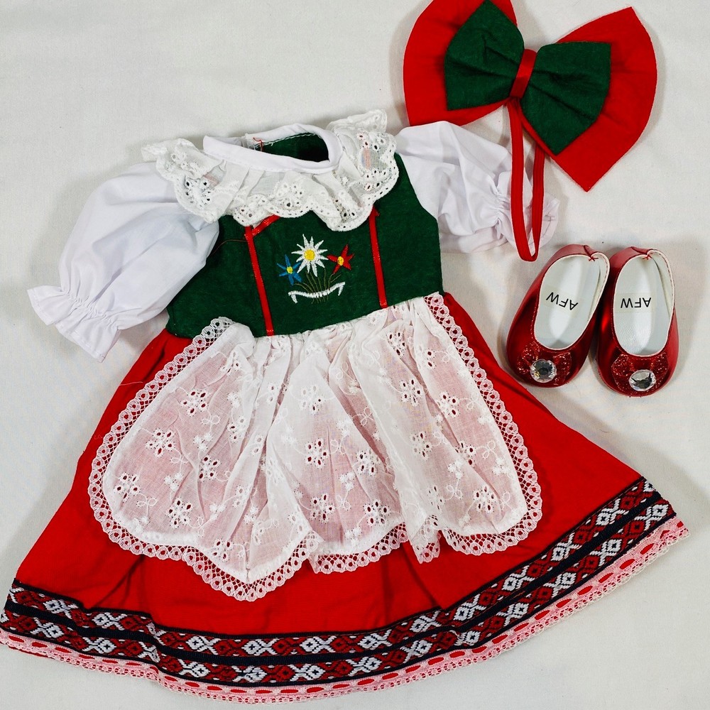 Red/Green Swedish Embroidered Dress Outfit for 18