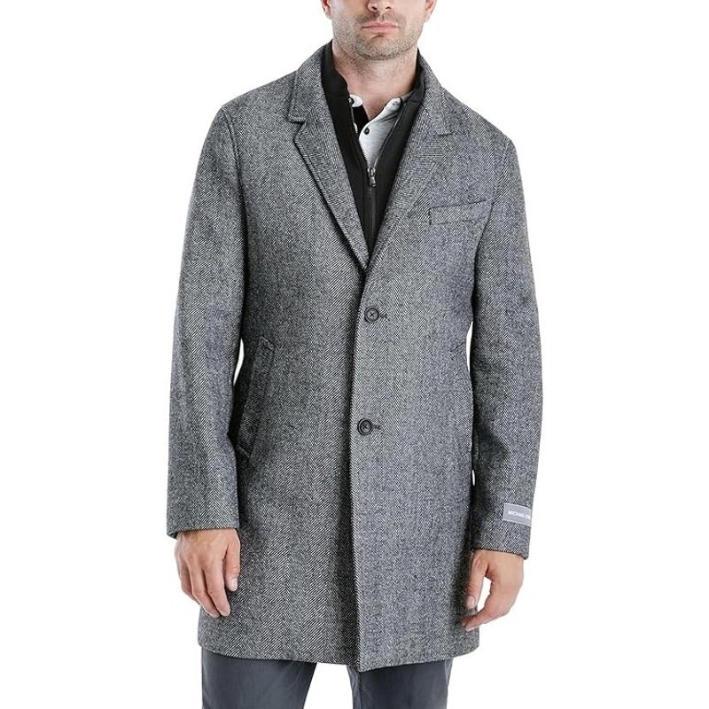 Michael Kors Men's Herringbone Wool Blend Pike Classic-Fit Overcoat Size 50R